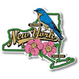 New York State Bird and Flower Map Magnet by Classic Magnets, 2.3" x 3.7", Collectible Souvenirs Made in The USA