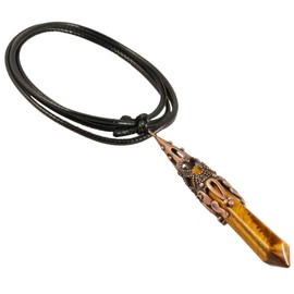 KYEYGWO Lucky Crystal Dot Pendant Necklace for Unisex, Amulet Spiritual Hexagon Stone Pendant with Adjustable Cord, tiger's eye stone, stone