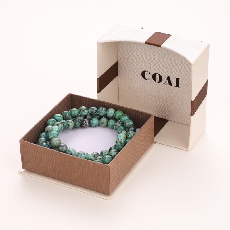 COAI Men's Gemstone Ball Chain, African Turquoise, Stainless Steel, African