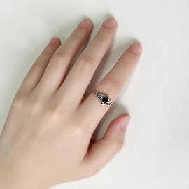 925 Sterling Silver Platinum Plated Celtic Knot Ring for Adult Women, Round Black Cubic Zirconia Band