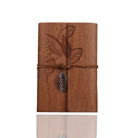 Loose Leaf Writing Books, POWERTOOL Leather Cover Ruled Wire Binding Journal Writing Planner Organizer Retro Vintage Notebook (1 Piece, Wood Grain, Brown)