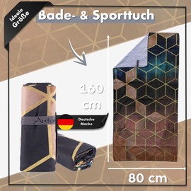 Antonio - Microfibre Beach Towel & Bath Towel XXL 160 x 80 cm Black Gold - Beach & Bath Towel Quick-Drying Lightweight Thin Large Microfibre Travel Towel for Yoga, On the Go & Hiking