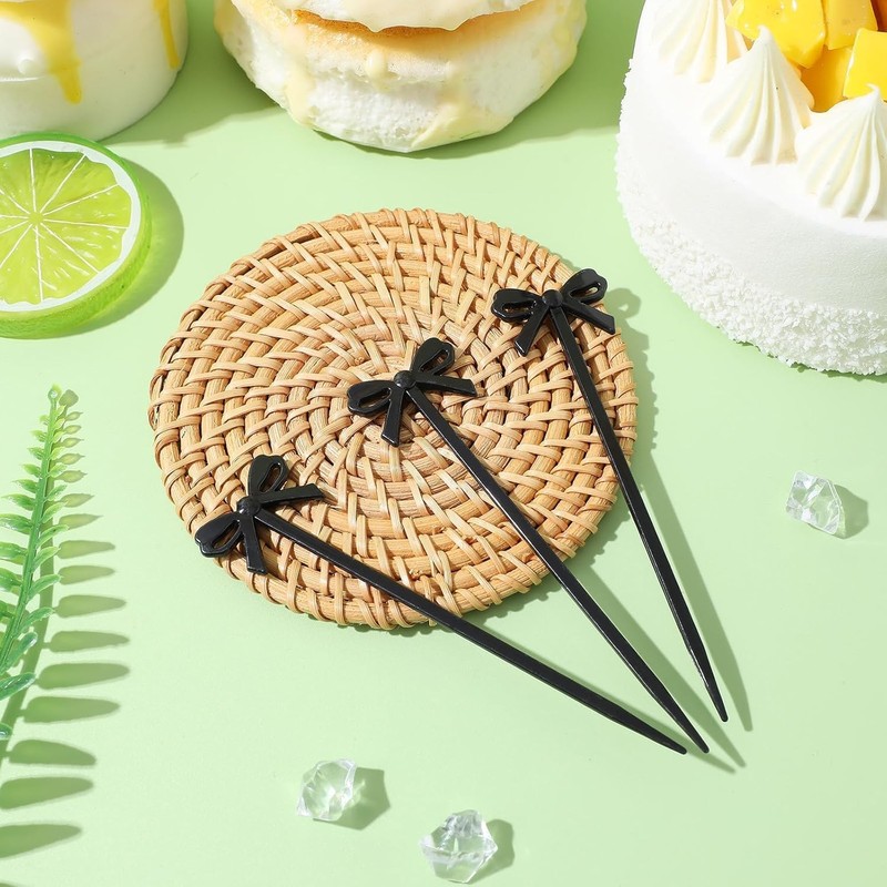 Black Bow Design Cocktail Appetizer Picks, 60 Pieces, 4.01 in