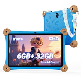 Topsand 2025 Kids Tablet, 8 Inch Android Tablet for Kids 3-12 with KIDOZ Preinstalled, 6GB+32GB Storage, WiFi 6, Parental Control, Anti-Fall Design, Adjustable Strap Included, Great Gift for Kids