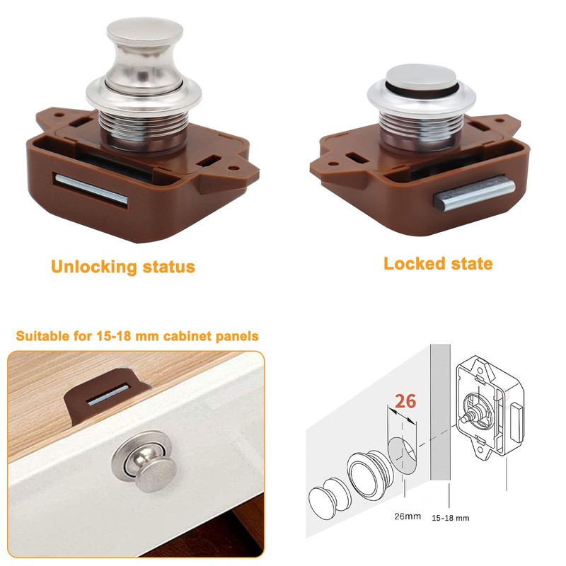 Aweisile Push Button Lock Pack of 2 Push Button Catch