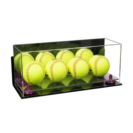 Better Display Cases Acrylic Four Softballs Display Case with Mirror Case, Purple Risers, Clear Base, Wallmount and Plastic Rings 17" x 6" x 7" (A019/V46)