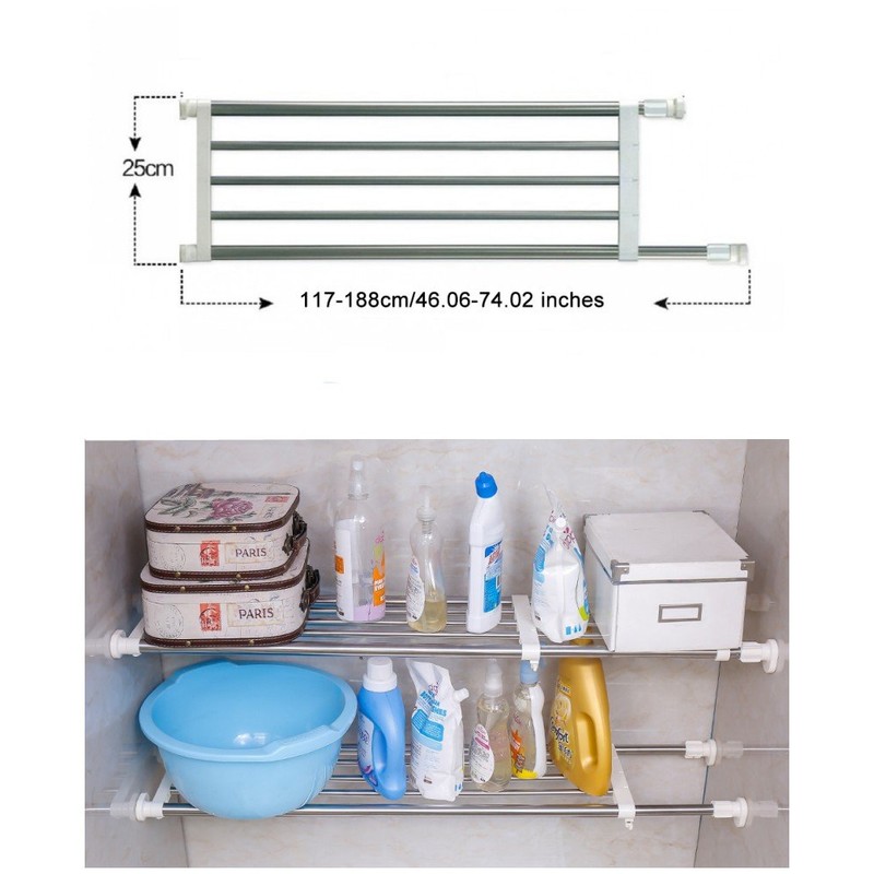 BAOYOUNI Closet Tension Shelf & Rod, Bathroom Kitchen Garage Telescopic