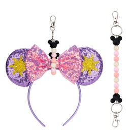 Eybila Mouse Ear Holder for Backpack Beaded Lanyard Keychain Park Trip Essentials Headband Display Decor Hanging Accessories Pink