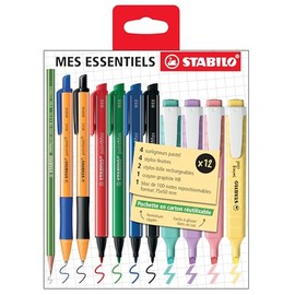 Pen Set - STABILO My Essentials 4 x swing cool Pastel, 4 x pointMax, 2 x pointball, 1 x GREENgraph + 1 x Notepad - Pack of 12 - Assorted Colours