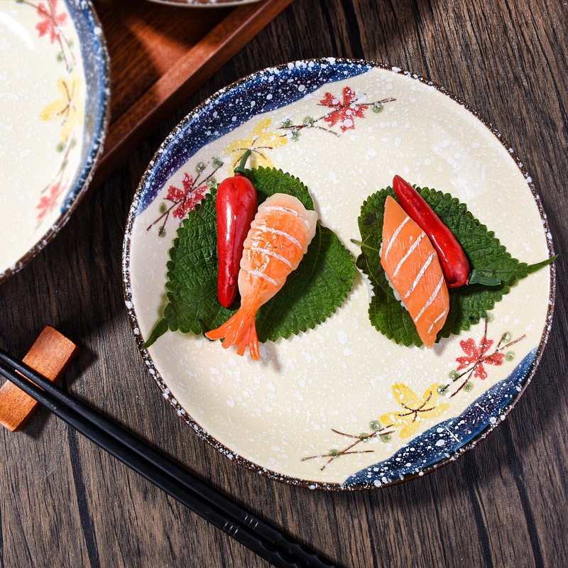 Swlthwen 4 Pcs Japanese Ceramic Dinner Plates, Household Tableware Plates