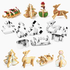 KAISHANE 3D Christmas Cookie Cutter 8 Piece Set Holiday Cookie Biscuit Cutter Set - Snowman Christmas Tree Reindeer and Sled for Kids Christmas Party