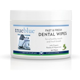 TrueBlue Parsley & Peppermint Fast and Fresh Dog Dental Wipes – Pre-Moistened Teeth Cleaning Pads - Non-Toxic, All-Natural Tooth Cleansing– 50 Count