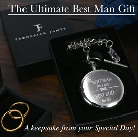 FJ FREDERICK JAMES - Best Man Gifts from Groom, Best Man Proposal Gift - Best Man for a Day Silver Pocket Watch I Best Man Gifts for Wedding I Will You Be My Best Man Gifts I Silver Etched