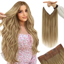 YoungSee Wire Real Hair Extensions Balayage Invisible Wire Hair Extensions Medium Brown Fading to Brown Hair Extensions Transparent Wire Real Hair Extensions Easy-to-Install Hair Extensions 80G 18In