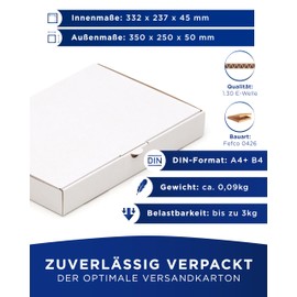 KK Verpackungen Maxi Letter Boxes 350 x 250 x 50 mm White DIN A4+ B4 (Inner Dimensions 350 x 250 x 50 mm) | Pack of 25 Shipping Boxes Folding Boxes Maxi Letter Postal Boxes for Goods Shipments Book