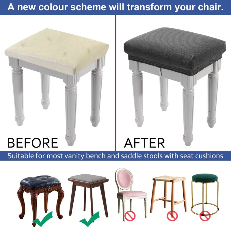 BUYUE 4 pcs Vanity Stool Bench Covers, Luxury Crease-Resistant Jacquard