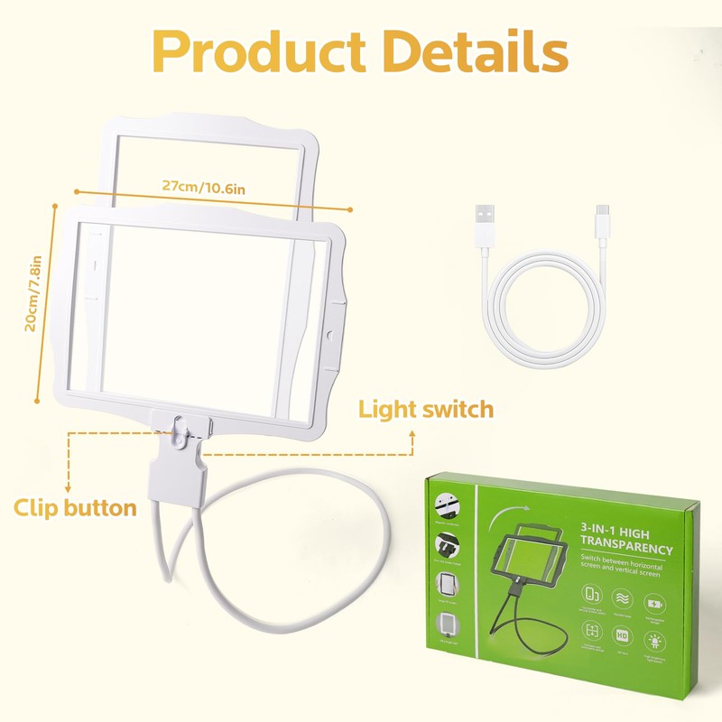 10X LED Magnifying Lamp, Rechargeable Hands-Free Desk Lamp with Brightness