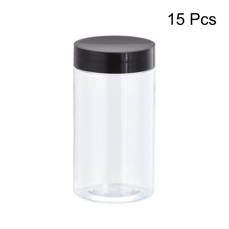 sourcing map Round Plastic Jars with Black Screw Top Lid,