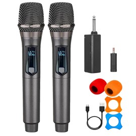 QPHWHFQ Microfono Inalambricos Karaoke con 2 Microfono de Mano, 2.4GHz Digital Technology, Microfono Profesional Dinamico con Receptor para Megafonía, Karaoke, Grabación Vídeo, Entrevistas, 30M