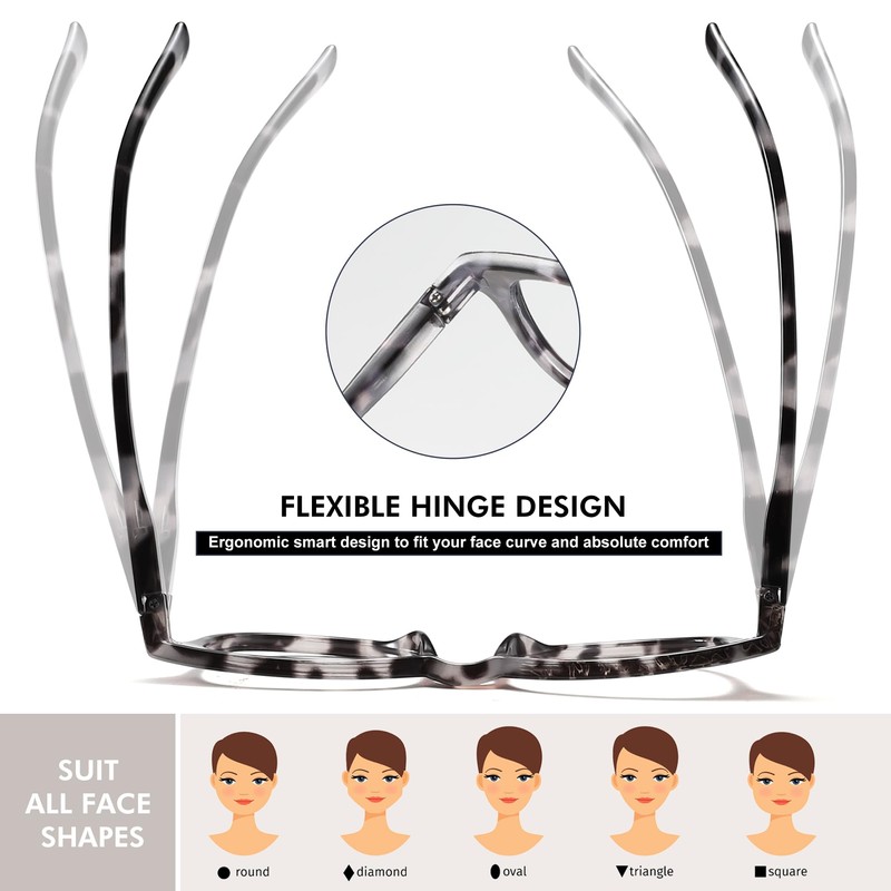 Przene 4 Pack Reading Glasses with Spring Hinge Blue Light