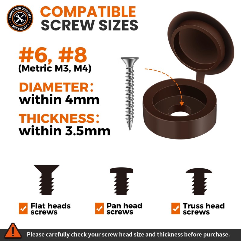 HNYYZL Plastic Hinged Screw Covers - Brown, Snap Washer Caps