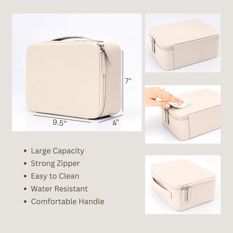 MELINE Leather Makeup Bag with Brush Holder,Travel Cosmetic Case for