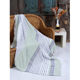 Handwoven Cotton Boho Throw Blanket with Tassels – All Season Throw for Decorative Luxury in Living Room or Bedroom, Soft Cozy Couch Sofa Bed Blanket, 50x60 Inches (Diamond Green)
