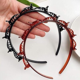 2Pcs Black and Brown Double Bangs Hairstyle Hairpins, Toothed Bands Braid Hair Tool Accessories, Professional Weave Bangs Clip, Women's Double Layer T