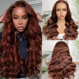UNICE Reddish Brown Body Wave 4X1 Lace Part Wig for Black Women, Brazilian Human Hair Wigs T Part Lace Closure Wig Hand Tied Hair Line Pre Plucked Copper Red Color 180% Density 20inch