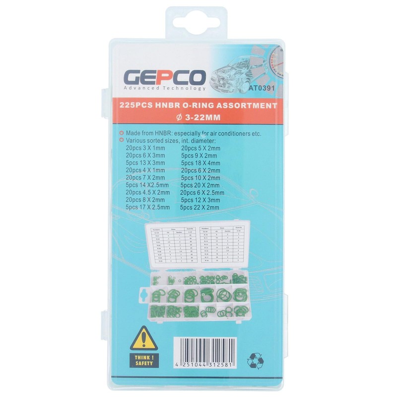GEPCO Advanced Technology HNBR O-Ring Assortment Green 3-22 mm Diameter,