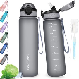 AOHAN 1L Water Bottle with Leak Proof Flip Top Lid, BPA Free Sport Drinking Bottle with Straw, Dishwasher Safe Water Bottle Non-Toxic Water Jug with Carrying Strap