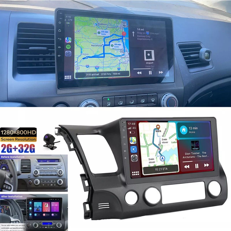 Jingelsye For Honda Civic 2006-2011 Apple CarPlay Android 12 Car