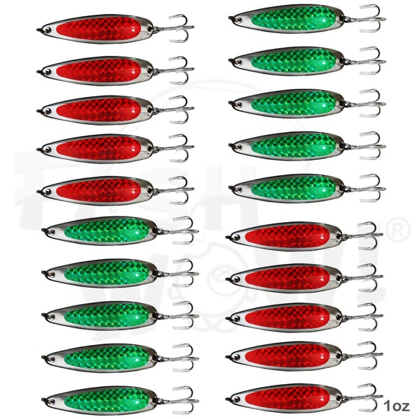 Qty 20 Fish WOW!® 1oz Fishing Spoon with a Treble