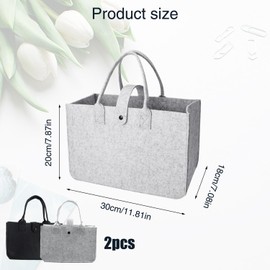 chenyu Pack of 2 Felt Bag Shopper Foldable and Reusable 30 x 20 x 18 cm Felt Bag Small Suitable for Work Travel Picnic Felt Bags Shopper (Black Grey), N