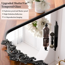 Koonmi Vintage Mirror, 24x36 Antique Barolon Bathroom Mirror for Wall,Flower Head, Shatter-Proof Tempered Glass, Arched Ornate Mirrors for Bedroom Bathroom Entryway Fireplace Hallway