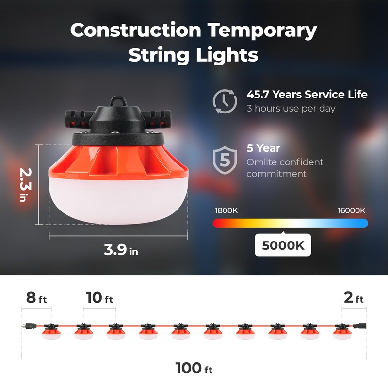 LED Construction String Lights:100w ETL Certified Industrial LED String Work