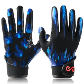 Syltra Youth Football Gloves Kids with Ultra Sticky Palm Flag Receiver Gloves, Fire Blue Youth XS/S