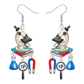 RAIDIN Acrylic Colorful Science Laboratory Microscope Teacher Dangle Earrings for Women Girls Biology Chemistry Teacher Appreciation Jewelry Gifts for Back to school (Microscope Earring)