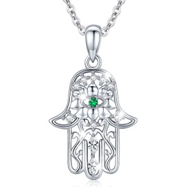 Aniu Necklaces for Women, Hamsa Hand of Fatima Silver Chain Women's 925, Hand of Evil Eyes Pendant with Cubic Zirconia, Gifts for Girlfriend, Mum and Birthday with 46 cm Chain, Silver, Cubic Zirconia