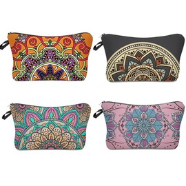 Set of 4 Cosmetic Bag Mandala Small Cosmetic Bag Canvas Multifunctional Makeup Bag with Zip for Travel DIY Craft School, multi-coloured