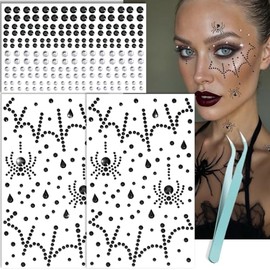 nooepc Gemas Faciales 3D De Telaraña, Joyas De Maquillaje Facial Para Halloween Para Mujer, Gemas Para El Cabello, Diamantes De Imitación Transparente