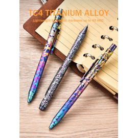 Origin-Joy Colorful Titanium Alloy Bolt Action Pen, Slim Lightweight EDC Pocket Tactical Pen, Portable Signature Pen With 5 Ballpoint Refills, Cool Gadget Gift (Doodle Style)