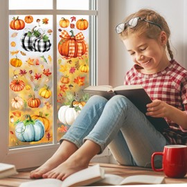XZENTIRA, 8 Sheets Fall Window Clings, Fall Pumpkin Glass Window Clings, Fall Decorations for Home, Fall Pumpkin Leaves Window Stickers Decor for Autumn Home Decor, Thanksgiving Fall Window Clings.
