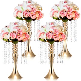 Unittype 4 Pcs Wedding Centerpieces for Tables 13 Inch Tall, Crystal Flower Stand Floral Vases for Tabletop Flower Arrangement Stand Valentines Gift Baptism Party Decor (Gold)