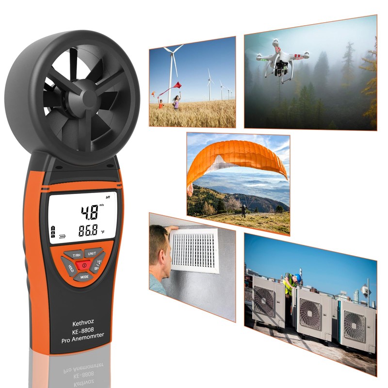 Handheld Vane Anemometer Air Flow Tester, Kethvoz Digital Wind Speed
