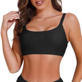 Sports Swim Bra Black Bikini Top Classic Black Swim Top with Padded Crop Swimsuit Top Only Black XL