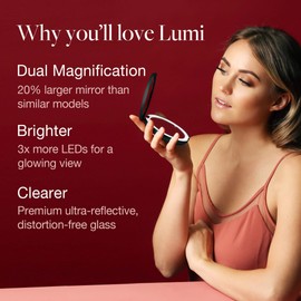 Fancii LED Lighted Travel Makeup Mirror, 1x/10x Magnification - Daylight LED, Compact, Portable, Large 5" Wide Illuminated Folding Mirror (Lumi) (Rose Gold)