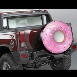 Funny Pink Donut Spare Tire Cover Doughnut Tire Wheel Covers Weatherproof Waterproof Wheel Tire Protector Dust-Proof Tyre Covers Universal Fit for Trailer RV SUV Travel Truck Off-Road Vehicle 17 Inch