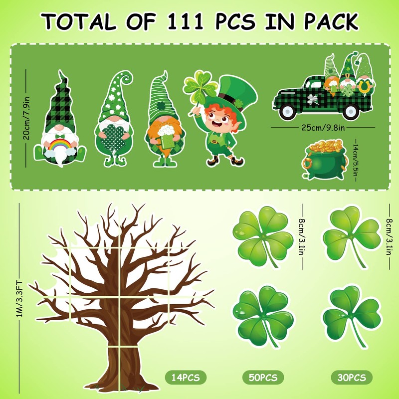 Whaline 111Pcs St. Patrick's Day Shamrock Tree Cutout Spring Classroom