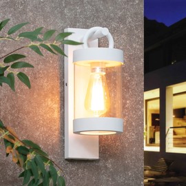 Lustrlach Dusk to Dawn Outdoor Wall Light White Modern Handing Lantern Outdoor Porch Light Fixture with Photocell E26 Bulb Base,Waterproof Outside Sconce for House Patio Garage Front Door